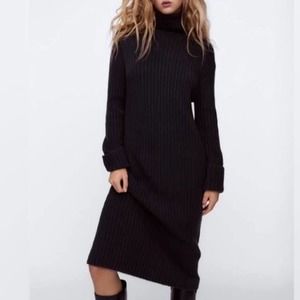 NWT Zara Gray Long Sleeve Ribbed Sweater Dress